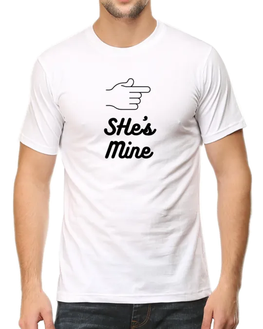 White Celebrate Love with "She’s Mine - He’s Mine" Couples T-Shirts