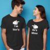 couple-wearing-white-t-shirt-in-front-of-plain-blue-screen-0205 (1) Celebrate Your Bond with "I'm Her's - He's Mine" Couples T-Shirts