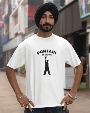mockup-featuring-a-bearded-man-wearing-a-turban-and-a-round-neck-tee-from-blinkstore-m38635 Punjabi Aa Gye Oye White Unisex T-Shirt