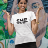 gildan-t-shirt-mockup-of-a-woman-making-a-small-shrug-gesture-m39150 She Knows Her Worth I Am She Woman's T-Shirt