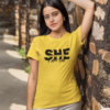 round-neck-tee-mockup-of-a-woman-leaning-over-a-rock-wall-m25834 She Knows Her Worth I Am She Woman's T-Shirt