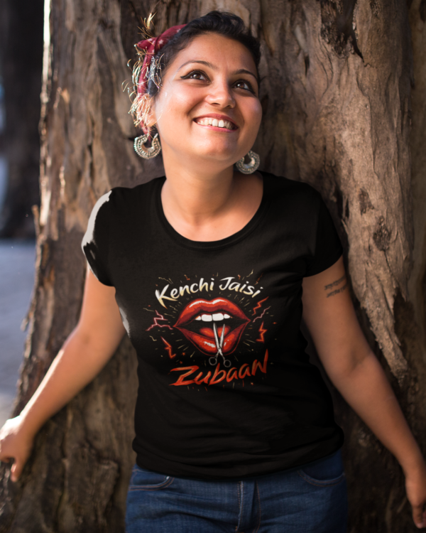 mockup-of-a-happy-girl-wearing-a-tshirt-against-a-tree-20571 Kenchi Jaisi Zubaan Women's T-Shirt