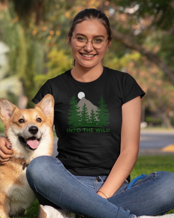 t-shirt-mockup-of-a-woman-with-a-smiling-dog-next-to-her-28036 Into The Wild T-Shirt – For Nature Lovers & Free Spirits