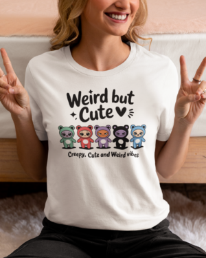 crewneck-tee-mockup-of-a-woman-making-peace-signs-with-her-hands-m37293 (4) Labubu Inspired “Weird but Cute” Women’s T-shirt