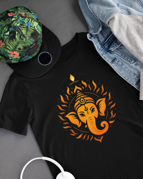 mockup-of-a-t-shirt-for-boys-placed-next-to-headphones-29816 (1) Ekadanta Unisex T-shirt – Lord Ganesha Inspired Spiritual Streetwear