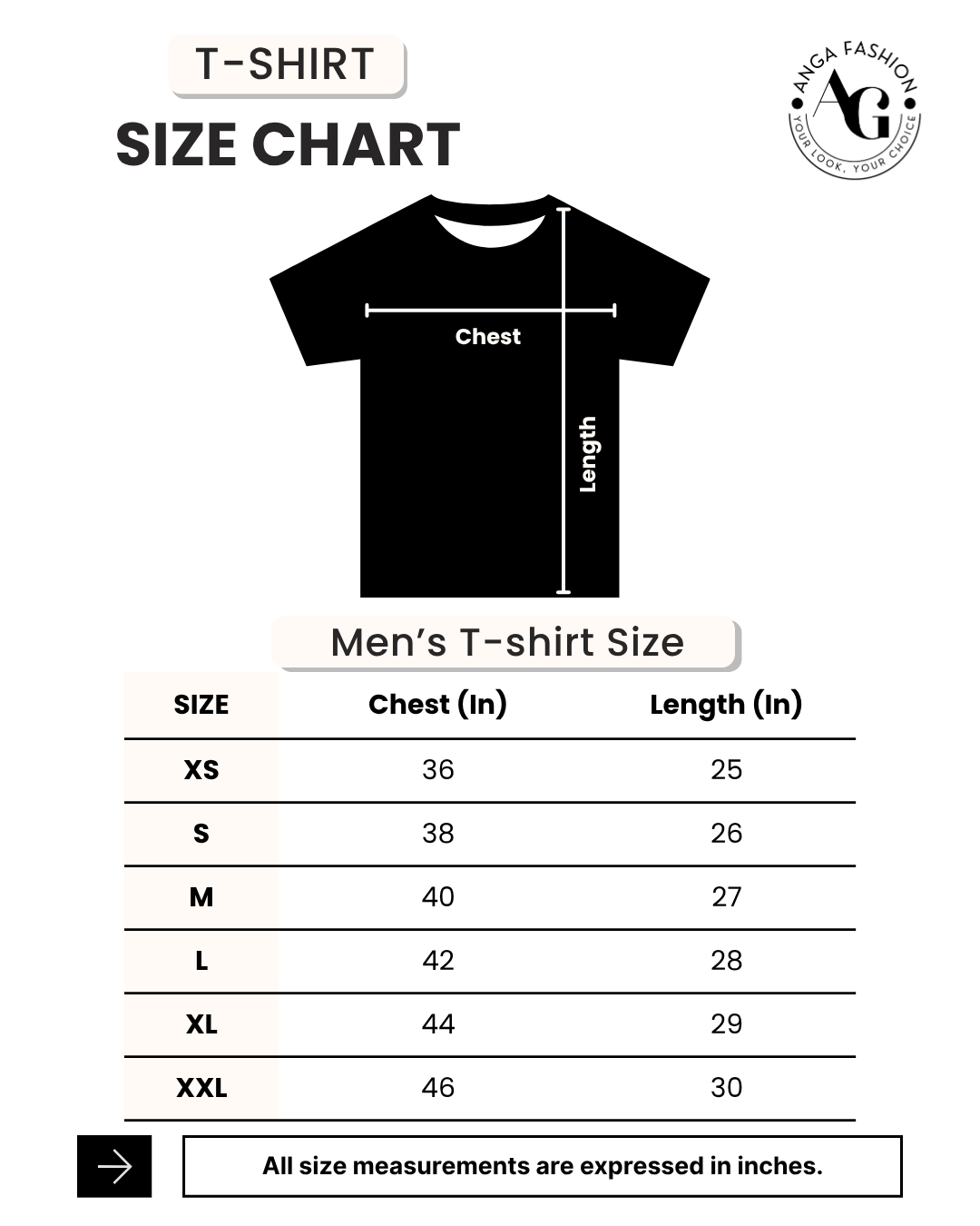 Anga Fashion Men's T-shirt Size Chart Work Life Balance T-shirt