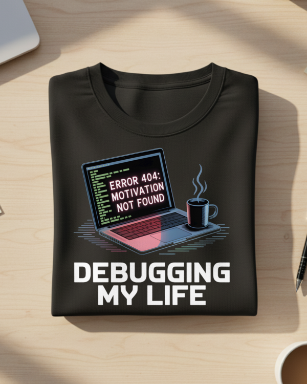 Error 404 Motivetion not Found T-Shirt Mockup Zoom Error 404: Motivation Not Found T-shirt