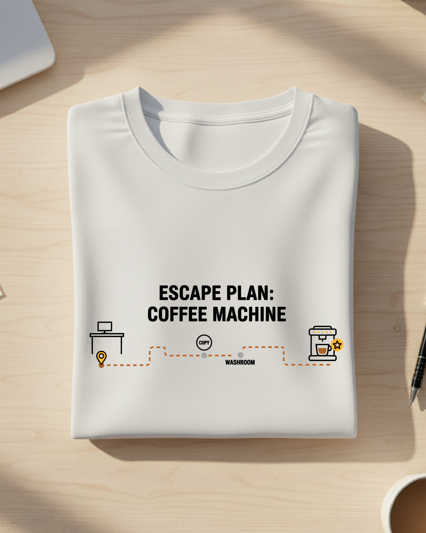 Escap Plan Coffee Machine T-Shirt Mockup Zoom Escape Plan: Coffee Machine T-shirt