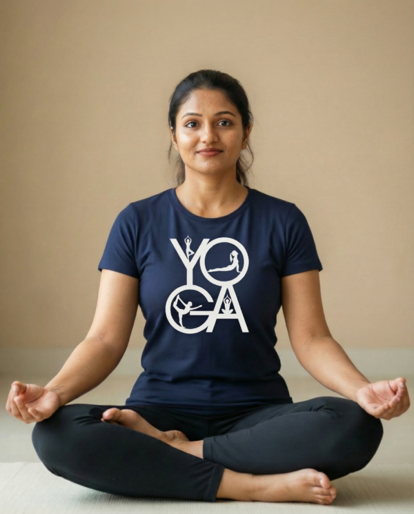 Mockup of Yoga-T-Shirt-Navy-Blue Yoga T-Shirt | Minimal & Mindful Cotton Tee - Navy Blue