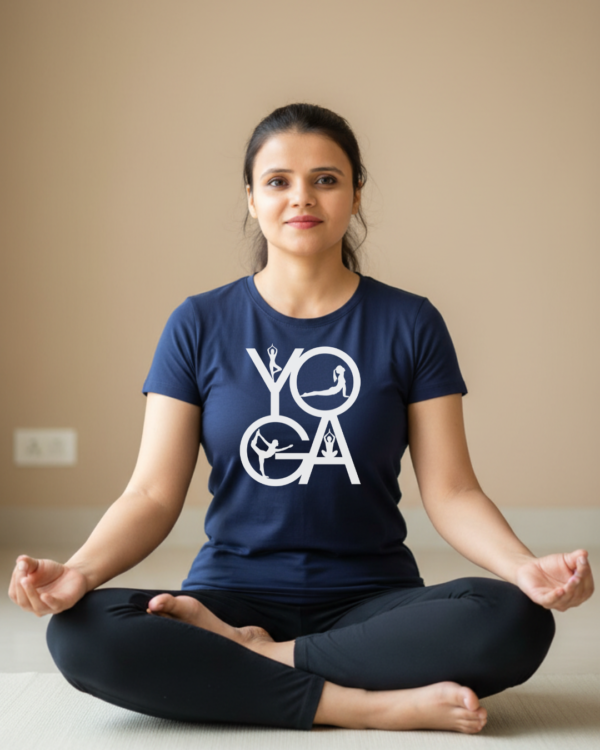 Yoga T-Shirt Navy Blue Yoga T-Shirt | Minimal & Mindful Cotton Tee - Navy Blue